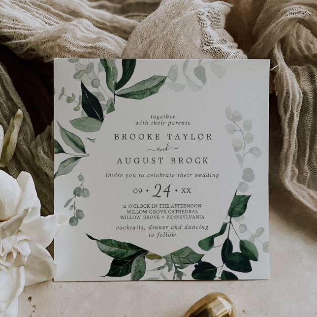 Emerald Greenery Square Wedding Invitation (Creator Uploaded)