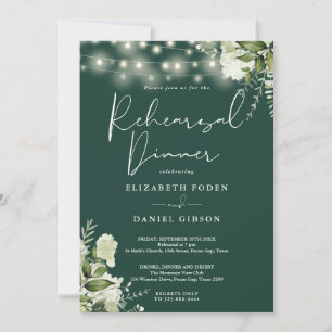 Emerald Greenery String Lights Rehearsal Dinner Invitation