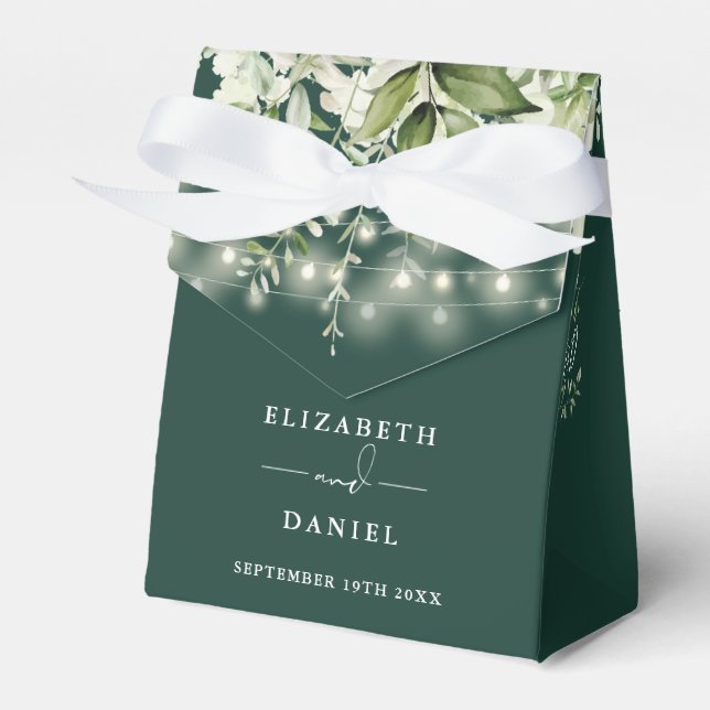 Emerald Greenery String Lights Wedding Favour Box (Front Side)