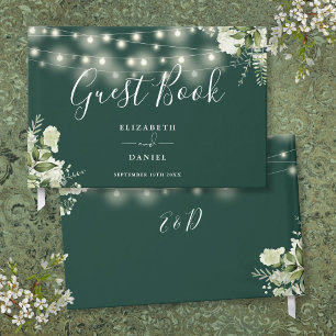 Emerald Greenery String Lights Wedding Guest Book