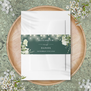 Emerald Greenery String Lights Wedding Invitation Belly Band