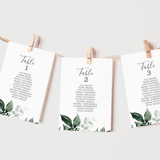 Emerald Greenery Table Number Seating Chart Cards (Creator Uploaded)