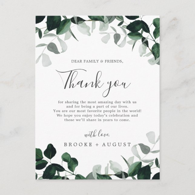 Emerald Greenery Thank You Reception Card (Front)