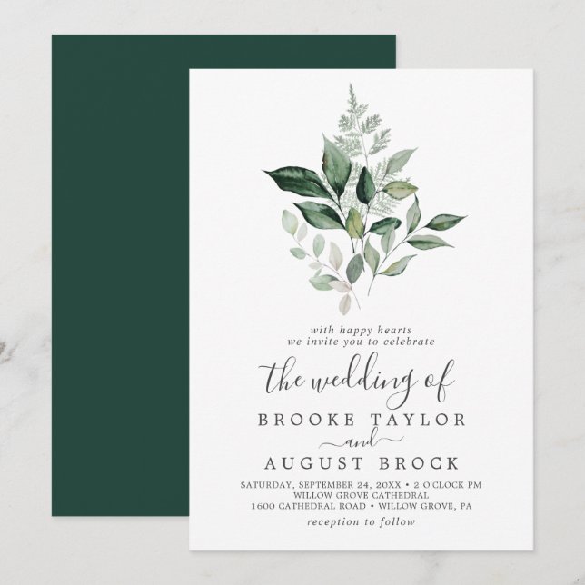 Emerald Greenery The Wedding Of Invitation (Front/Back)