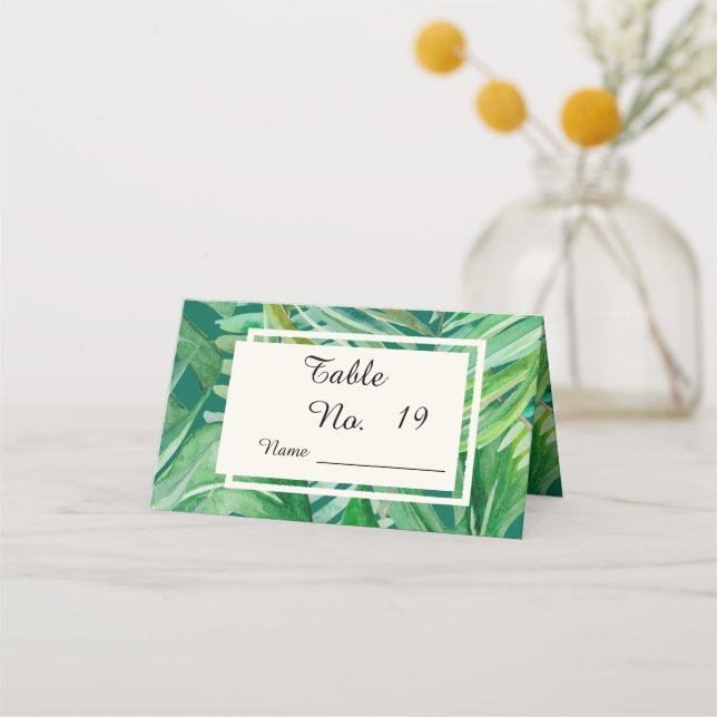 emerald greenery tropical wedding place card (Front)