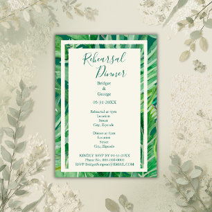 emerald greenery tropical wedding rehearsal invitation