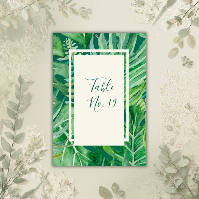 emerald greenery tropical wedding table number (Creator Uploaded)