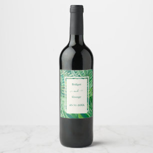emerald greenery tropical wedding wine label