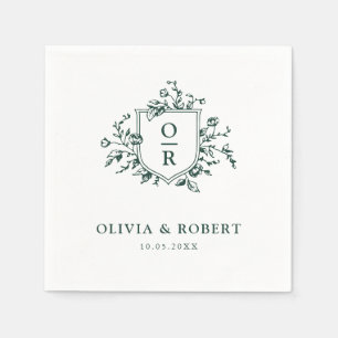 Emerald Greenery Vintage Botanical Floral  Wedding Napkin