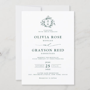 Emerald Greenery Vintage Botanical Wedding Invitation
