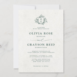 Emerald Greenery Vintage Botanical Wedding Invitation