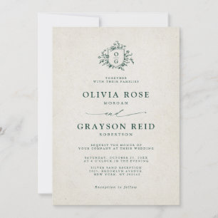 Emerald Greenery Vintage Botanical Wedding Invitation
