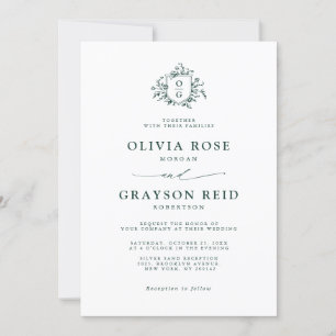 Emerald Greenery Vintage Botanical Wedding Invitation