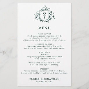 Emerald Greenery Vintage Botanical Wedding Menu