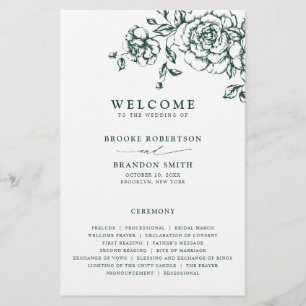 Emerald Greenery Vintage Botanical Wedding Program
