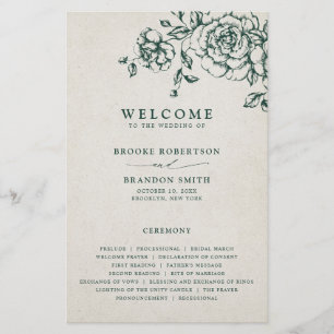 Emerald Greenery Vintage Botanical Wedding Program