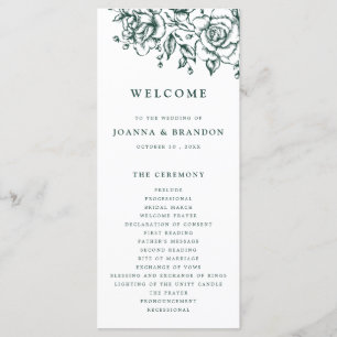 Emerald Greenery Vintage Botanical Wedding Programme