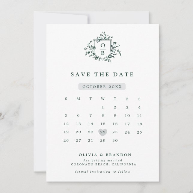 Emerald Greenery Vintage Botanical Wedding Save The Date (Front)