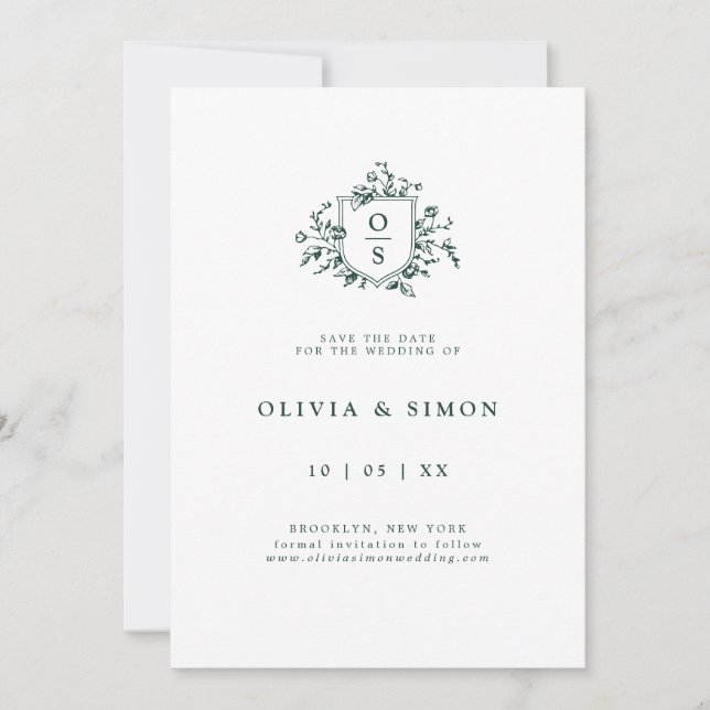 Emerald Greenery Vintage Botanical Wedding Save The Date (Front)
