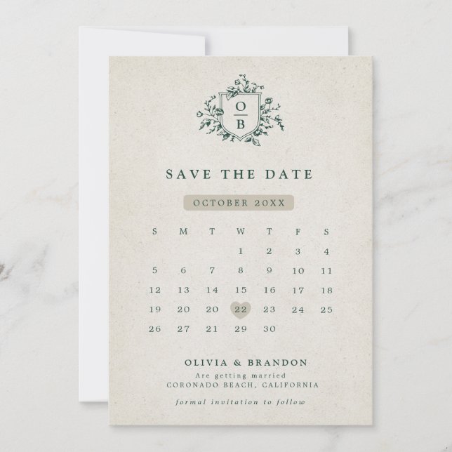 Emerald Greenery Vintage Botanical Wedding Save The Date (Front)