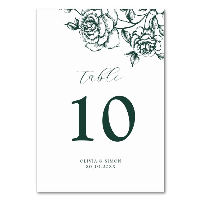 Emerald Greenery Vintage Botanical Wedding Table Number (Back)