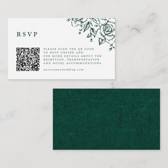 Emerald Greenery Vintage Botanical Wedding Website Enclosure Card (Front/Back)