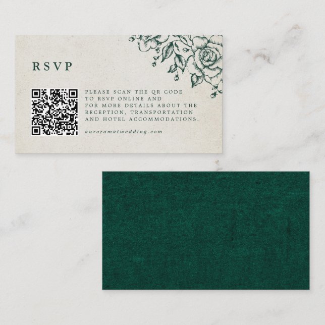 Emerald Greenery Vintage Botanical Wedding Website Enclosure Card (Front/Back)