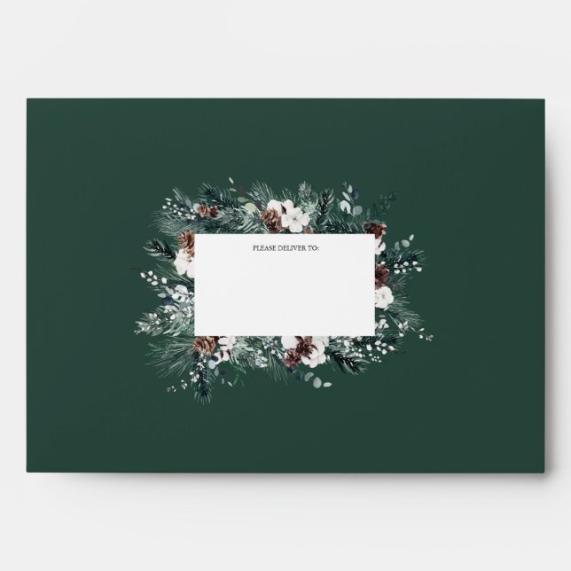 Emerald Greenery Vintage Christmas Mailing Envelope (Front)