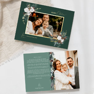 Emerald Greenery Vintage Christmas Two Picture Foil Holiday Card