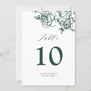 Emerald Greenery Vintage Table number card