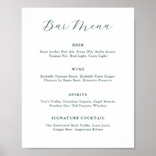 Emerald Greenery Vintage Wedding Bar Menu Poster