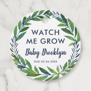Emerald Greenery Watch Me Grow Baby Shower Favour Tags