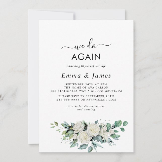 Emerald Greenery "We Do Again" Vow Renewal Invitation (Front)