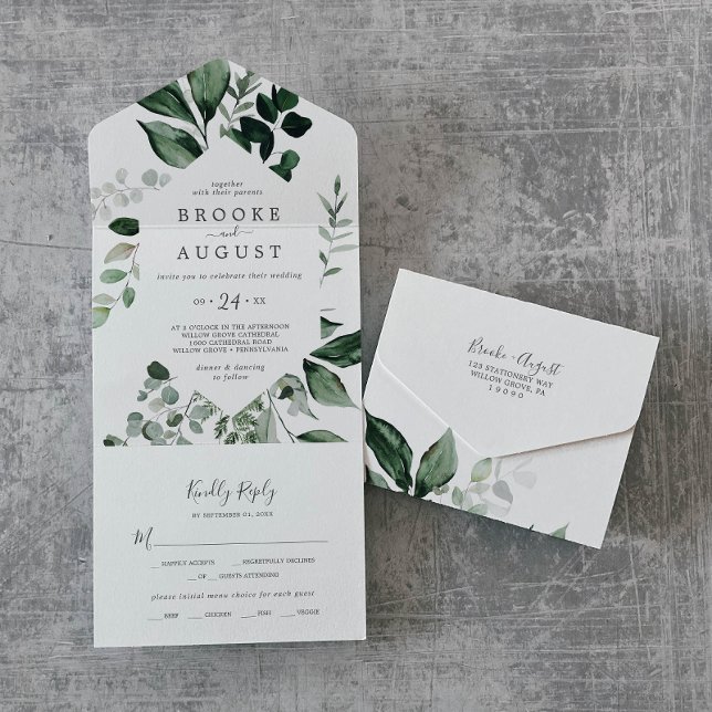 Emerald Greenery Wedding All In One Invitation (Creator Uploaded)