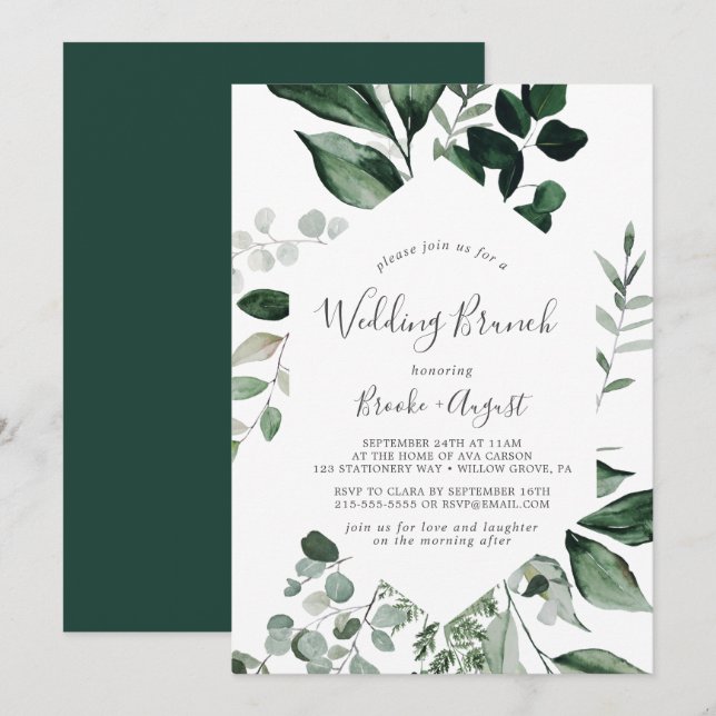 Emerald Greenery Wedding Brunch Invitation (Front/Back)