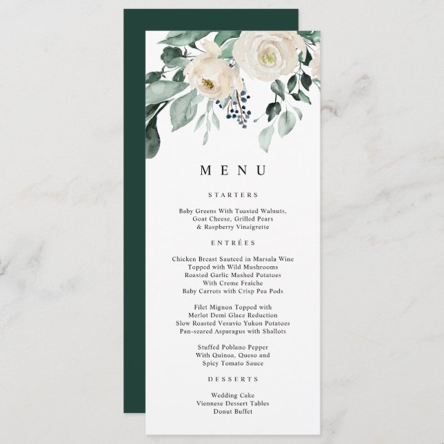 Emerald Greenery Wedding Elegant Menu (Front/Back)