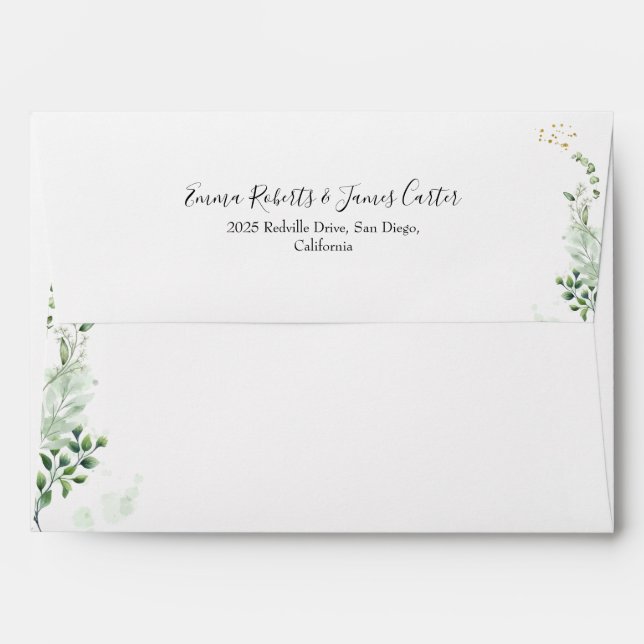 Emerald Greenery Wedding Invitation Envelope (Back (Top Flap))
