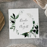 Emerald Greenery Wedding Napkin<br><div class="desc">These emerald greenery wedding paper napkins are perfect for a boho wedding reception. The elegant yet rustic design features moody dark green watercolor leaves and eucalyptus with a modern bohemian woodland feel. Personalise the napkins with the names of the bride and groom, and the wedding date. These napkins can be...</div>
