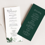 Emerald Greenery Wedding Program Programme<br><div class="desc">This emerald greenery wedding program is perfect for a boho wedding. The elegant yet rustic design features moody dark green watercolor leaves and eucalyptus with a modern bohemian woodland feel. Include the name of the bride and groom, the wedding date and location, thank you message, order of service, bridal party...</div>