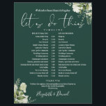 Emerald Greenery Wedding Schedule Timeline<br><div class="desc">This stylish emerald greenery wedding schedule-timeline can be personalized with your wedding details in chic typography. Designed by Thisisnotme©</div>
