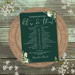 Emerald Greenery Wedding Schedule Timeline Programme<br><div class="desc">This stylish emerald greenery wedding schedule-timeline can be personalized with your wedding details in chic typography. Designed by Thisisnotme©</div>