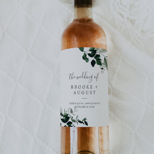 Emerald Greenery Wedding Wine Label
