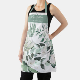Emerald Greenery White Flowers Beauty Professional Apron