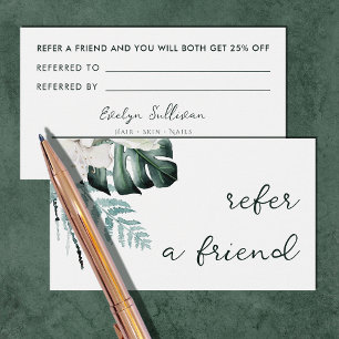 emerald greenery white flowers referral card