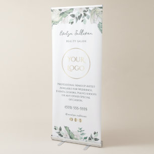 emerald greenery white flowers retractable banner