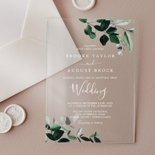 Emerald Greenery White Modern Boho Moody Wedding Acrylic Invitations