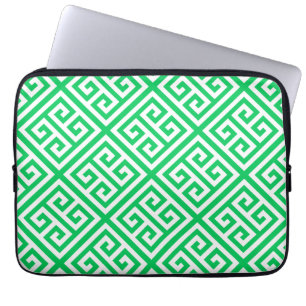 Emerald Grn White Med Greek Key Diag T Pattern #1 Laptop Sleeve