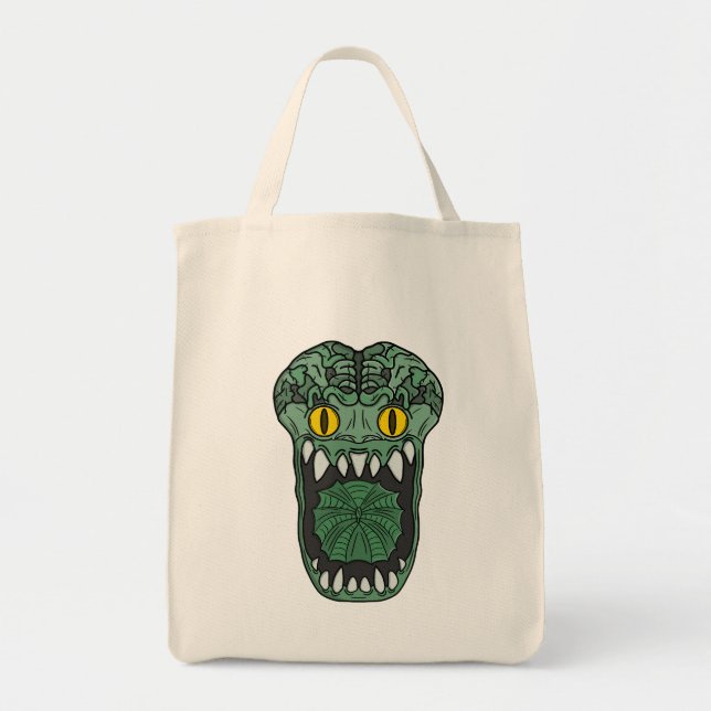 Emerald Grotesque Fang Creature Tote Bag (Front)