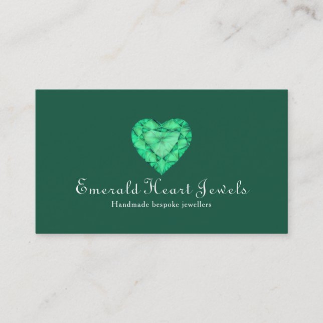 Emerald heart jewel jewellery green business card (Front)