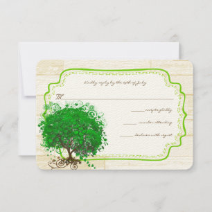 Emerald Heart Leaf Tree Barn Wood Wedding RSVP
